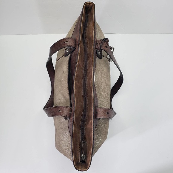 Fossil Zip Top Shoulder Bag Tote Leather Shimmer Fabric Purse - Picture 9 of 13